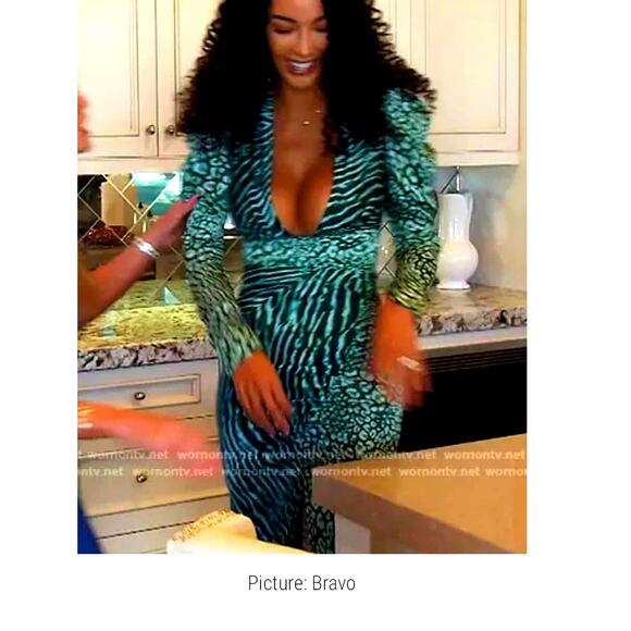 Rococo Sand Animal Print Satin Irene Gown Puff Sleeve Sheath Dress Large - Picture 11 of 11